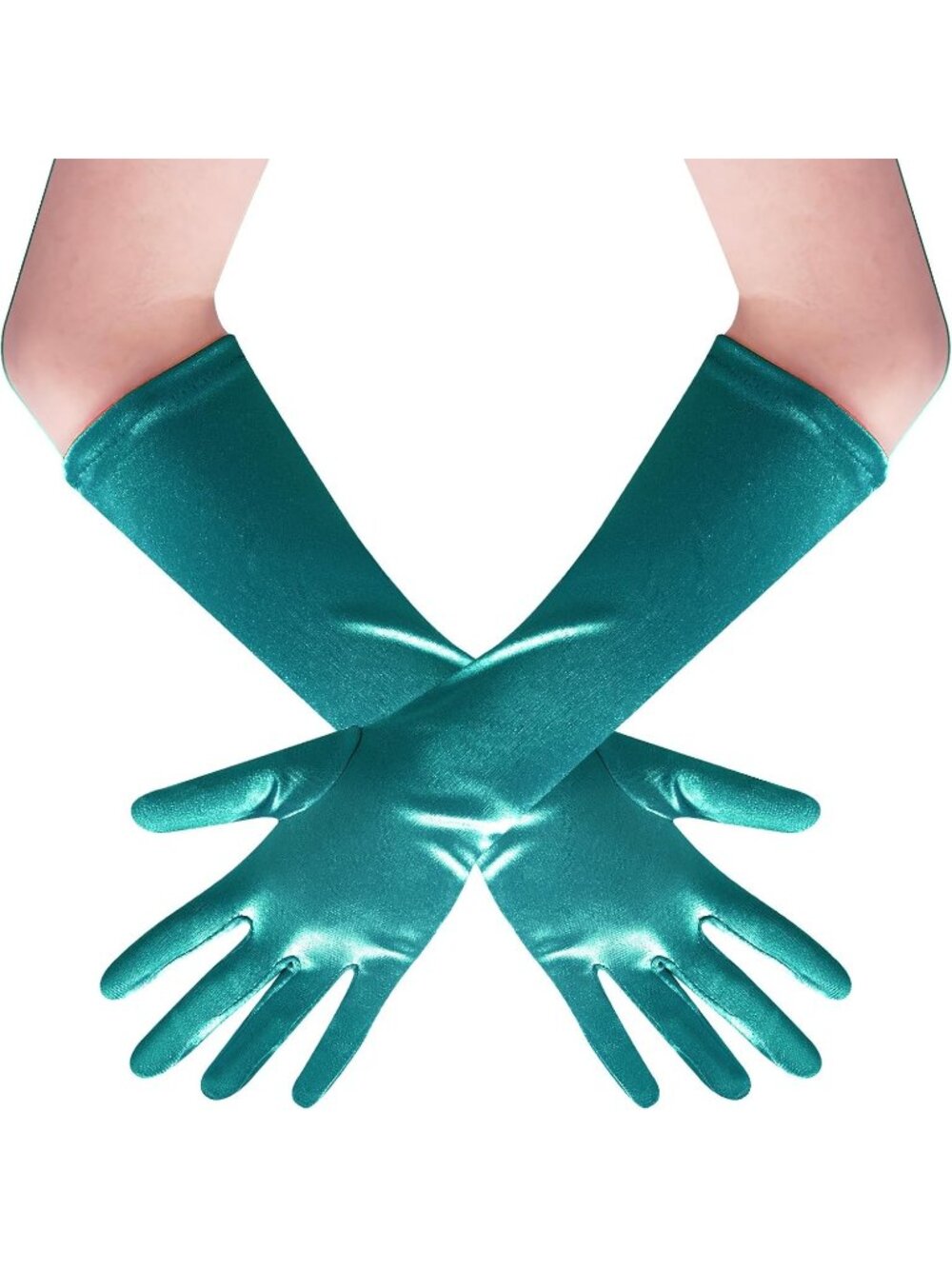 Women Malachite Long Opera Party 20s Stretchy Elbow Length Classic Satin Gloves